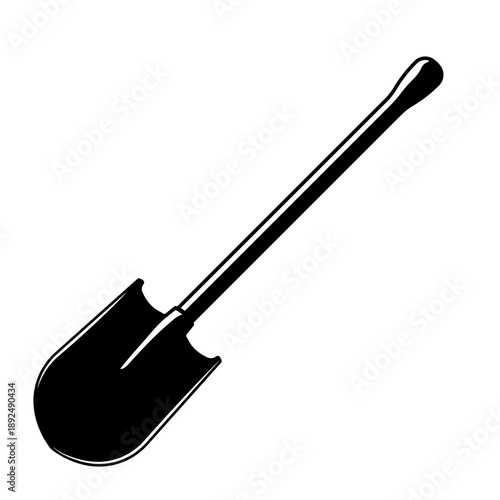 Black silhouette of a shovel with a wooden handle, without background.