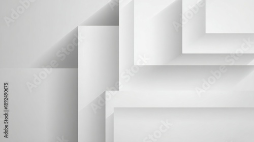 Minimal white architectural abstract background with layered planes and soft shadows, modern elegant style, clean premium design