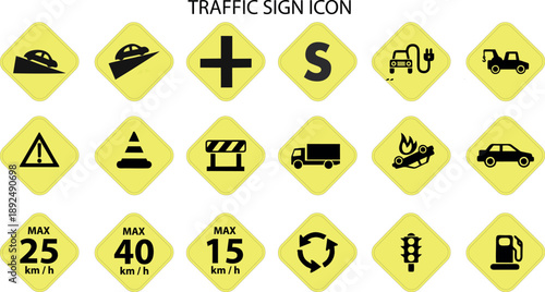 Assorted Yellow Diamond Shaped Traffic and Speed Limit Signs