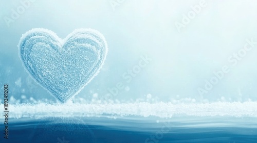 Snow heart shape drawing in winter field, white winterly outdoors scene, romantic love symbol with clean ice detail