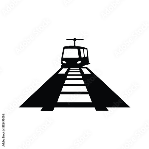 Modern train silhouette on tracks vector illustration, A sleek, modern train traveling on railway tracks, depicted in a black and white silhouette vector illustration
