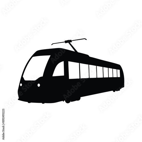 Modern tram silhouette vector illustration for urban design, Black and white vector illustration of a modern tram silhouette for urban design