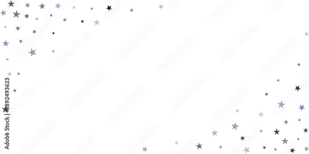 Obraz premium Silver stars vector background, Christmas confetti corners isolated on white, flying stars glitter backdrop, sparkle border