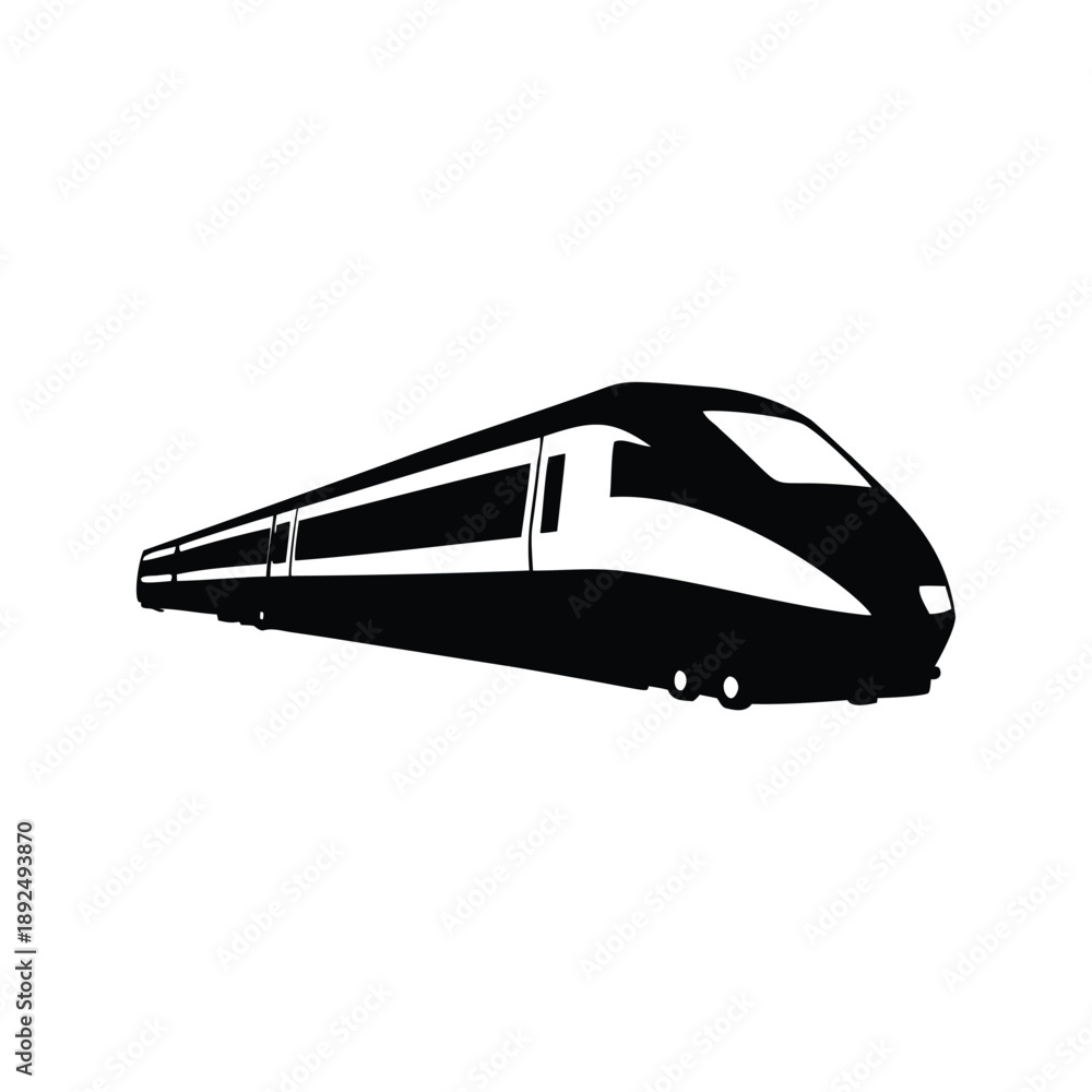 Fototapeta premium Modern high-speed train silhouette vector illustration, A sleek, black and white silhouette of a high-speed train vector illustration