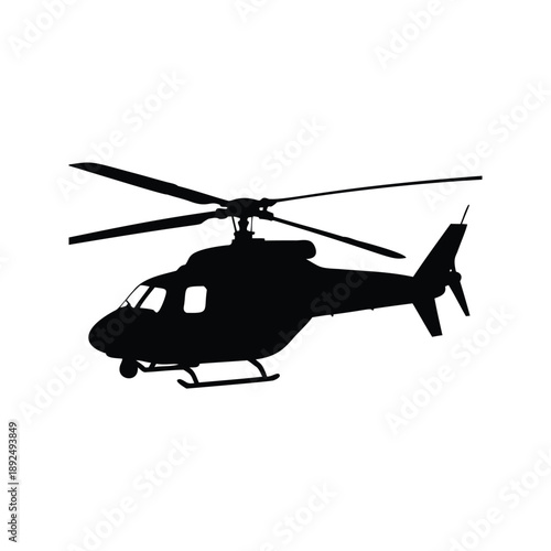 Aerial helicopter in flight black and white silhouette vector illustration, Black and white vector illustration of a helicopter in flight, perfect for various design needs