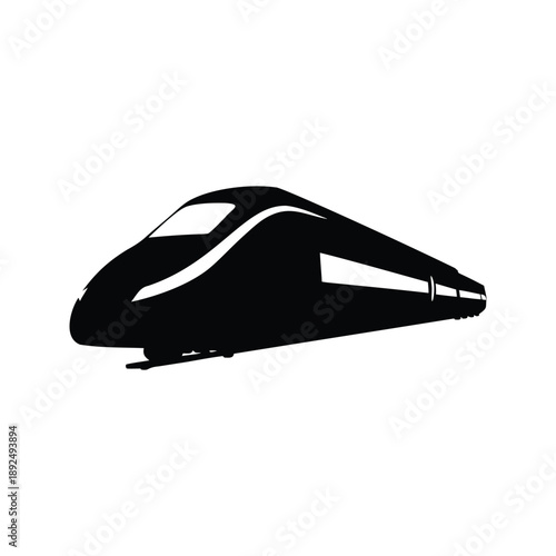 Modern high-speed train silhouette vector illustration, A sleek, black and white silhouette of a high-speed train in vector illustration style