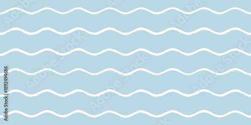 Seamless Wave Pattern, Hand drawn sea vector background. Wavy beach print, curly watercolor stripes 