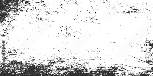 A textured abstract grunge background features black ink splat patterns and wet liquid drops on glass to create a dirty paint splash art illustration with dark dust and rain droplets