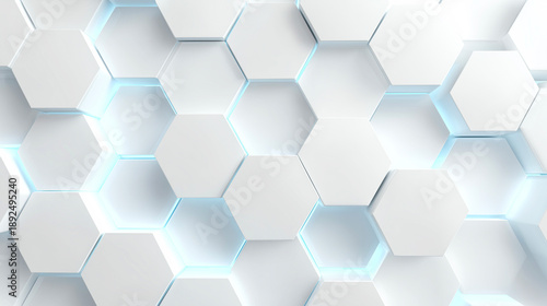 白い六角形タイルの3Dな抽象背景・近未来的でクリーンなテクノロジー素材