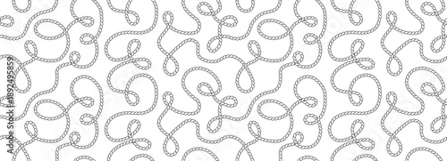 Seamless pattern of wavy twisted hemp ropes on white background. Pattern of long cord.