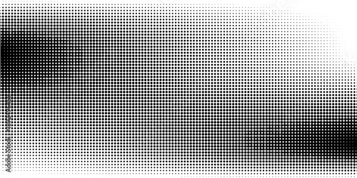 A bold black-and-white halftone pattern forms a textured abstract background. Dense dots fade into lighter areas, delivering modern design vibes with vintage print influences,