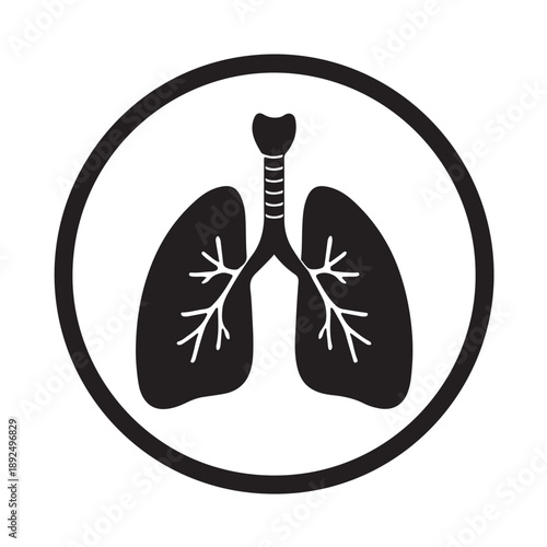 Human lungs icon showing the respiratory system within a circular border for health concepts