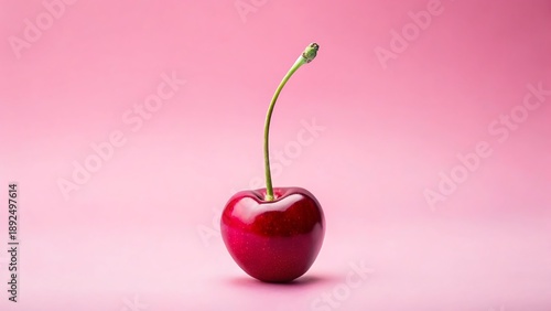 Wallpaper Mural Single cherry with stem on pastel pink background Torontodigital.ca
