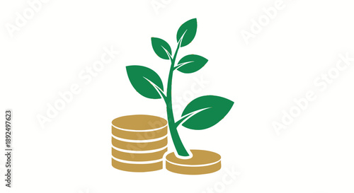 Green Plant Growing from Stacked Coins.