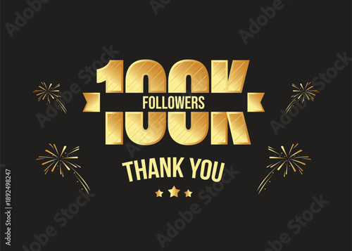 100k social media followers and subscribers template, greeting banner for fans, vector background for achievement celebration template, five thousands followers and subscribers with yellow background.