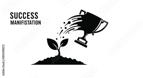 Sprouting plant nourished by trophy pouring growth catalyst