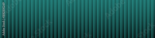 Panoramic banner. Abstract teal green striped background with subtle black shadows. Vertical bars create depth, contrast, and a modern futuristic texture.