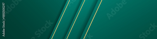 Teal green gradient abstract banner with gold lines, 3d geometric pattern and shadows. Futuristic design. Shiny poster or web banner template