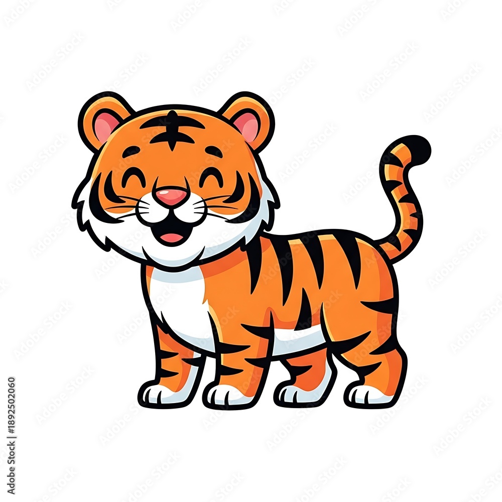 Obraz premium Cartoon Tiger Illustration with White Background.