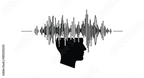 Sound waves emanating from a human head silhouette