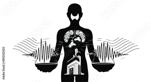 Man balancing cityscape and brain on scales