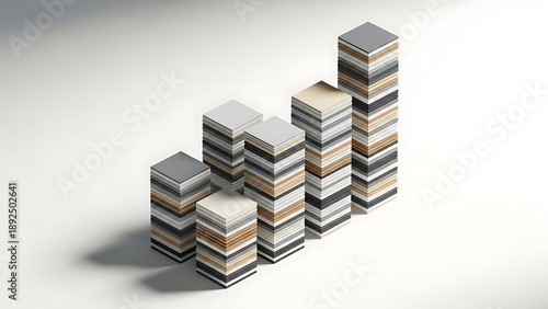 Stacks of colorful blocks arranged in a modern geometric pattern