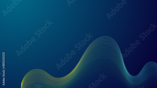 Abstract Dark Blue Background Featuring Elegant Flowing Gold and Cyan Line Waves with Smooth Gradient Transitions for Modern Professional Design