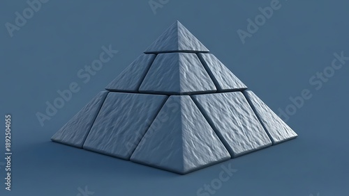 Modern pyramid structure with stacked blocks in blue