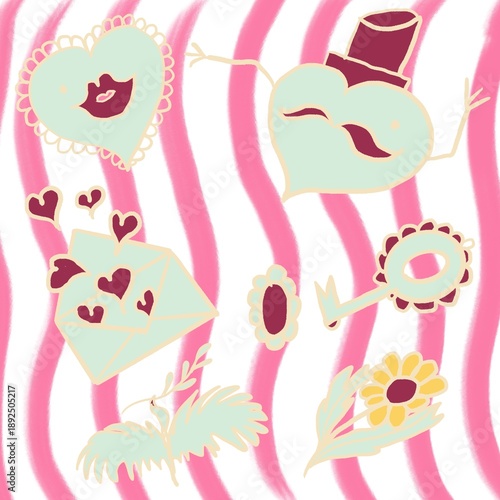 vector illustration of a set of wedding elements baby, pattern, vector, love, pink, card, illustration, design, seamless, wallpaper, birthday, valentine