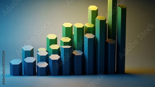 Vibrant 3D bar chart with green and blue bars rising steadily