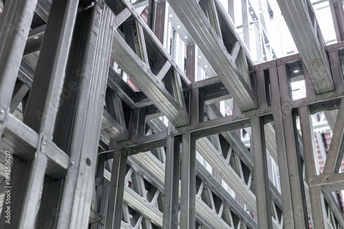 Quadro su tela Medium shot of interior steel stud framing showcasing lightweight precise metal