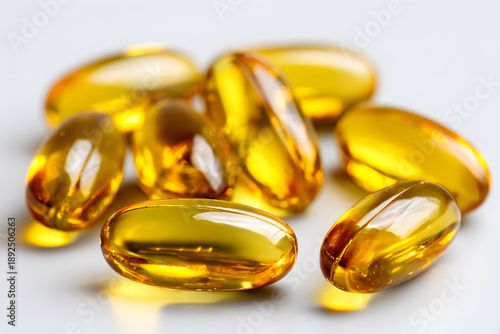 Yellow softgel capsules on a light background showcasing health supplements and vitamins