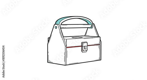 White tool caddy with red stripe and blue handle, carrying case illustration