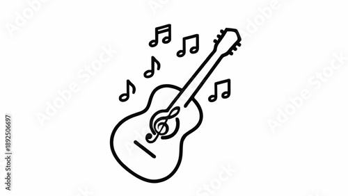 Minimalist Line Art Acoustic Guitar with Musical Notes – Music Icon Vector for Apps, Education, Creative Branding & Emotional Storytelling
