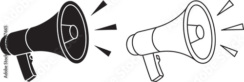 Black and white megaphone with sound waves around loudspeaker