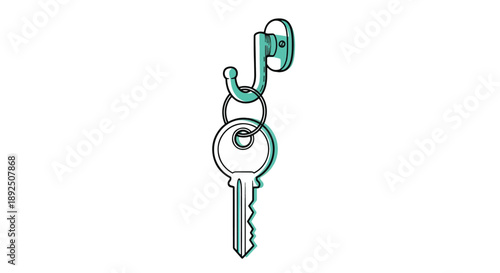 Key and keyring hanging on a hook, representing access or a solution.