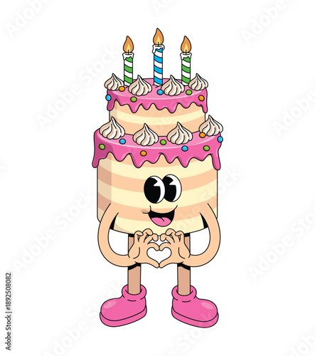 Schilderij op canvas birthday cake love groovy cartoon illustration