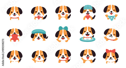 Set of Cute Beagle Puppy Dog Characters