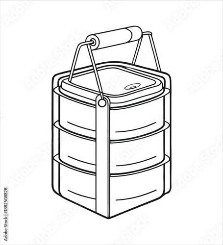 Three Tier Stackable Lunch Box with Handle - Line Drawing