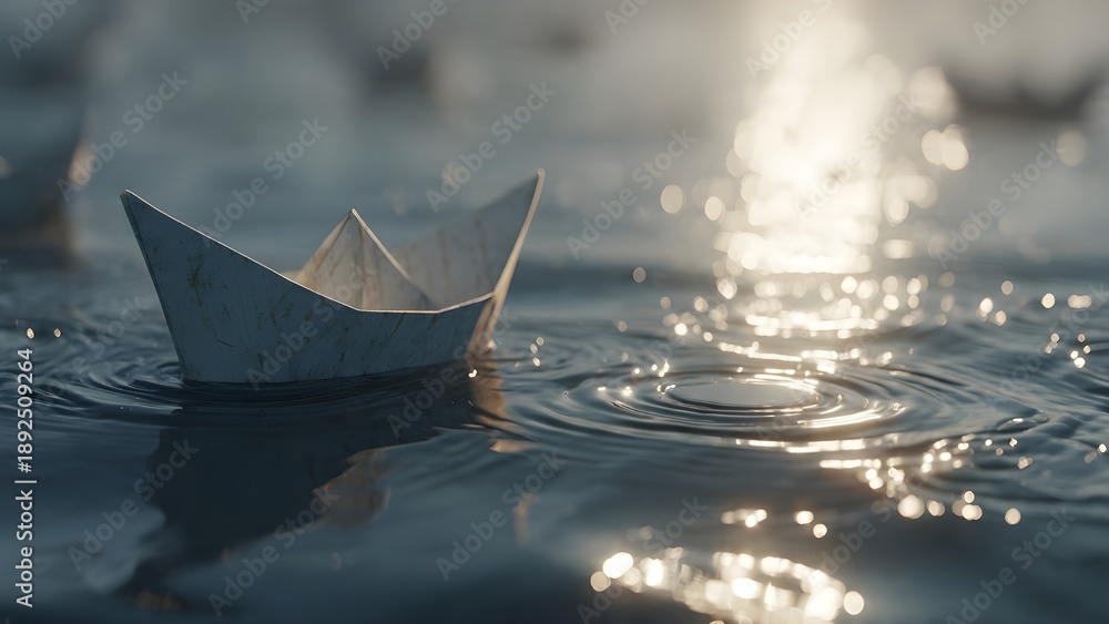 Obraz premium Paper boat sinking in water