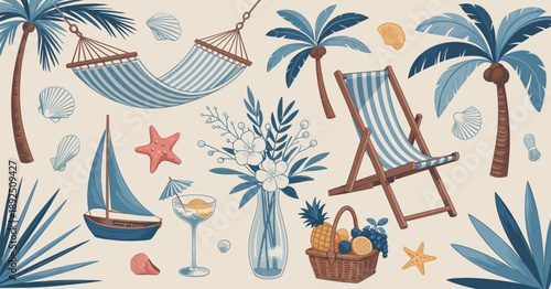 Italian Amalfi Sicily vacation hand drawn vector illustrations featuring coastal towns boats lemons architecture in grunge rough doodle sketch style travel elements