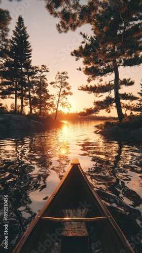Peaceful canoe journey at sunrise cinematic nature solitude on silent lake mindful outdoor adventure reflection