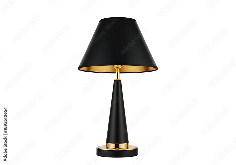 Fototapeta premium Modern black table lamp with gold trim elegant minimalist home decor lighting