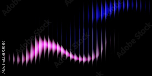 Abstract Neon Pink and Electric Blue Wave on Black, Futuristic Luminous Fins with Ribbed Glass Texture for Cyberpunk Tech Design.