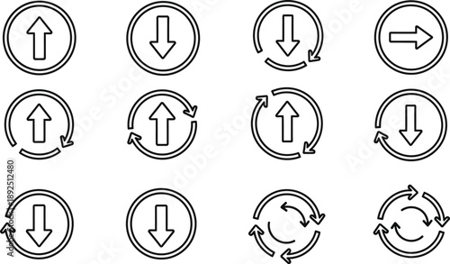 Collection of circular arrow icons for navigation and direction