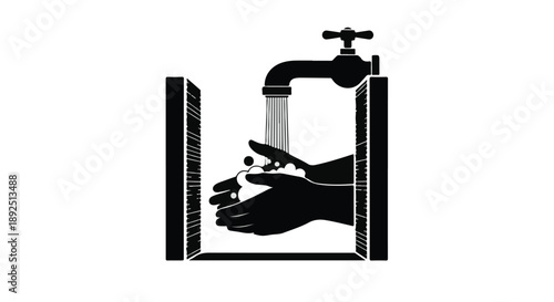 Hands washing under running faucet in sink