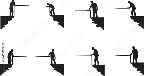 Silhouette of a person cleaning stairs with a mop