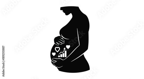 Pregnant woman silhouette with baby care icons