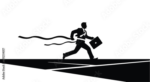 Silhouette of businessman running with briefcase on road