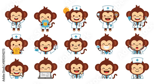 Monkey Doctors Cartoon Character Set